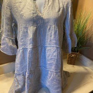 John P. Greece 100% linen boho/country style designer blouse